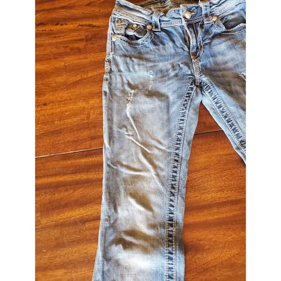 Miss Me Mid-Rise Boot Cut Women Size 27 Med Wash MW58458 Embellished Destressed - Picture 8 of 13